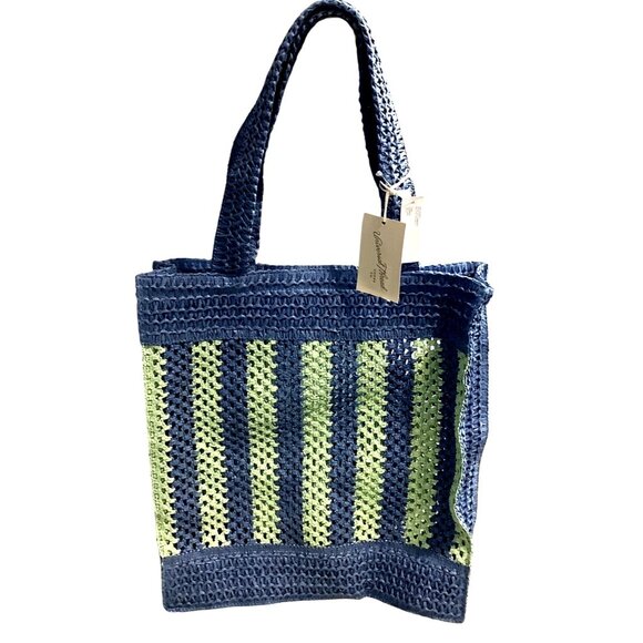 Universal Thread Crochet Woven Handbag Blue Green Tote Single Compartment - Picture 8 of 9